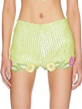 MAJORELLE Neon Lime Sequin Shorts